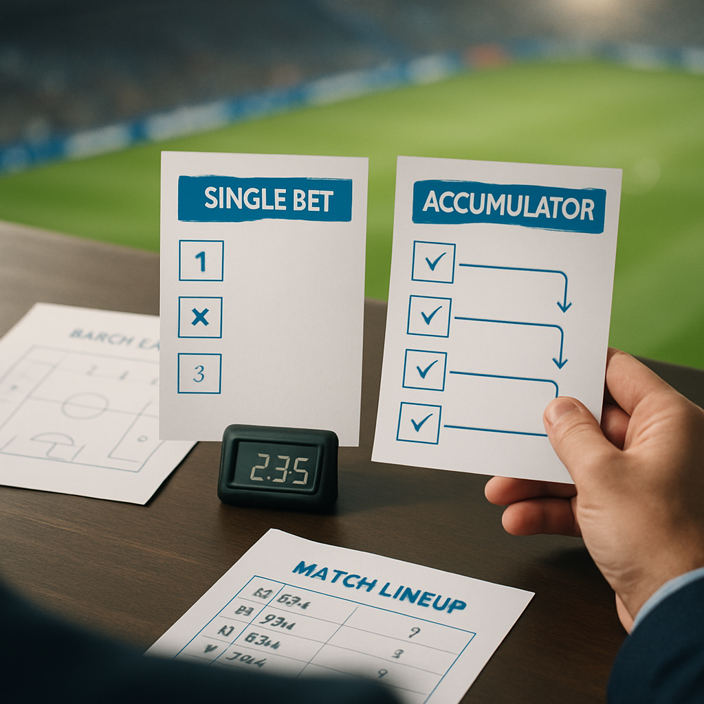 An analyst compares a single football bet selection with a multi-selection accumulator using a
